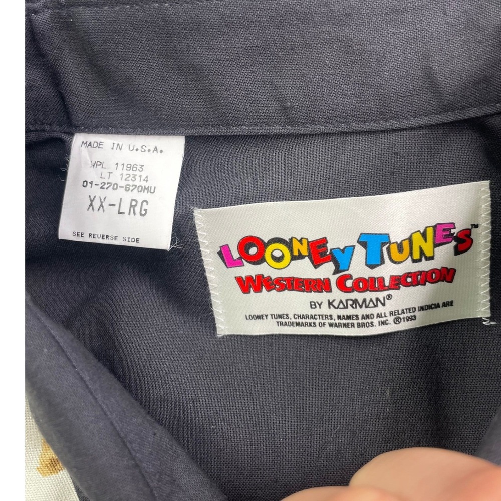 Deadstock Looney Tunes Western Collection Karman Mens XXL Black 90s Cowboy Shirt - Picture 3 of 10